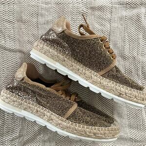 Kanna Women’s Lace up Espadrille Sneakers Brown Gold Glitter Size EU36